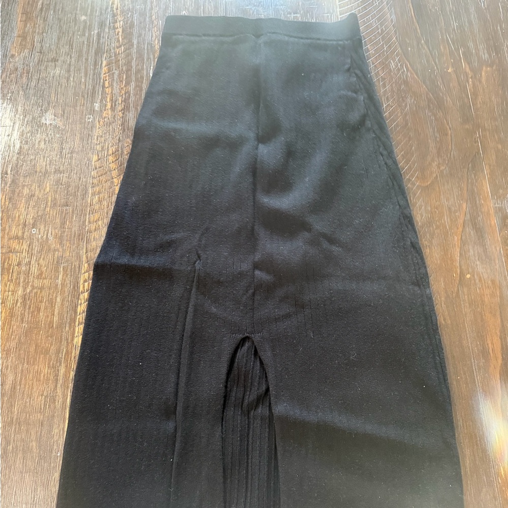 Free People Black Ribbed Knit Midi Skirt with Side Slit